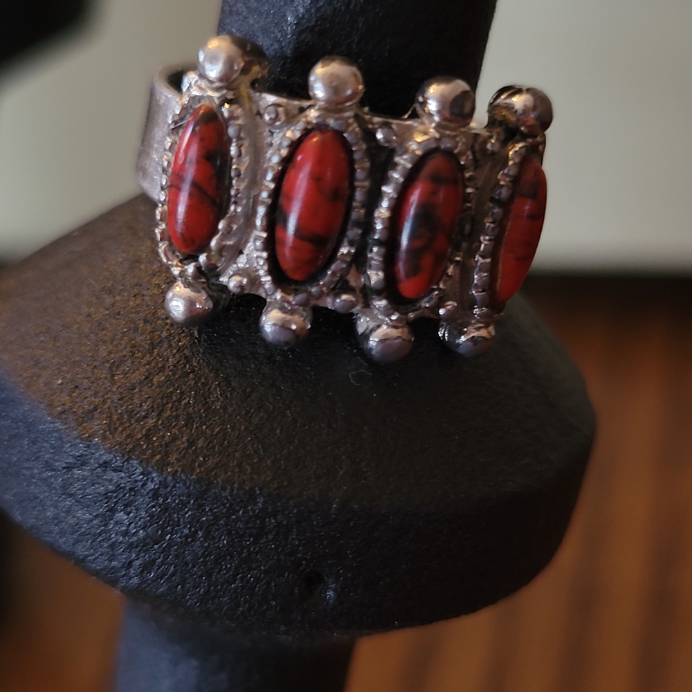 Sterling Silver Ruby Coral  Women's Ring